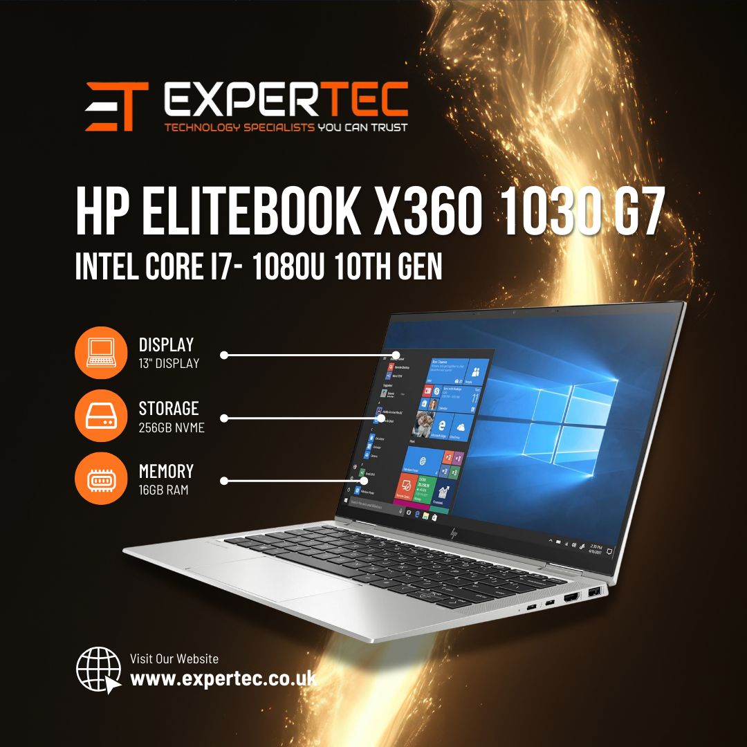 HP Elitebook X360 1030 G7 - Intel i7 10th Gen - 16GB Ram - 256GB NVMe - Windows 11 Pro - 14" Display