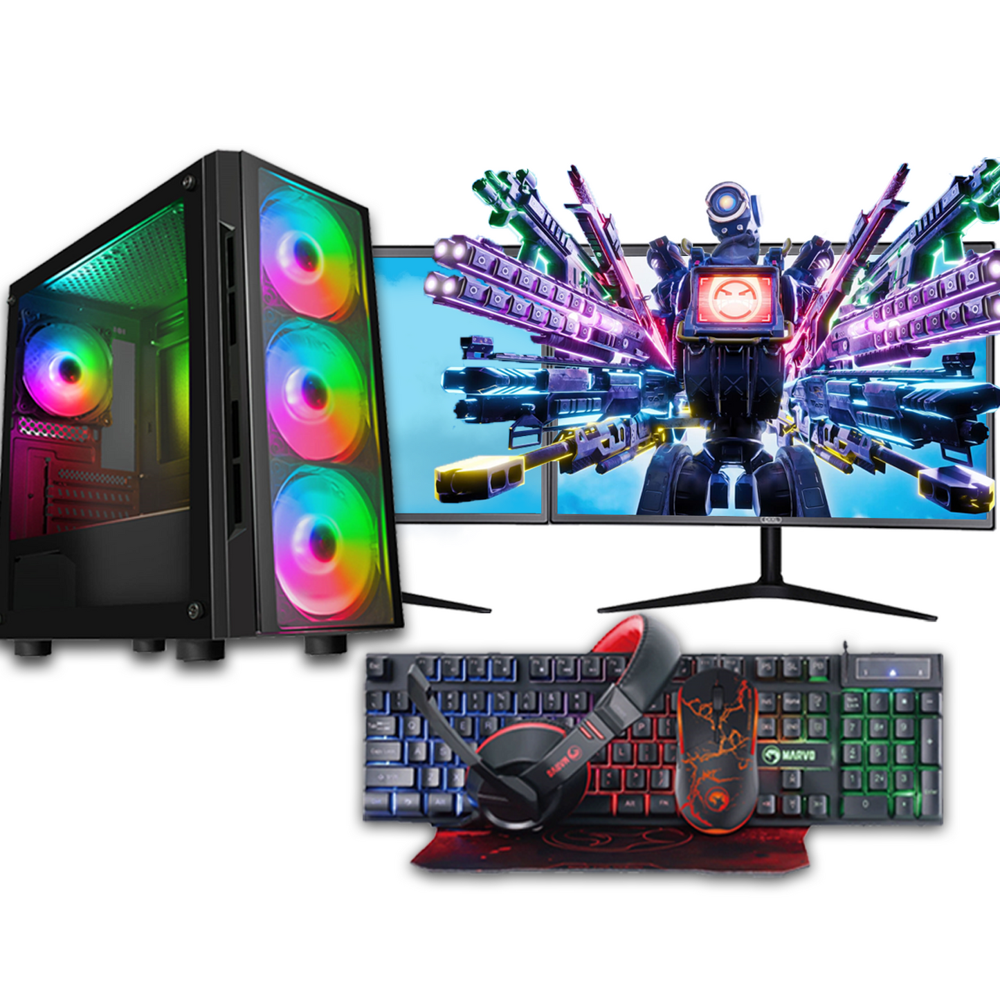 Intel Core i3-14100F 16GB RAM 1TB HDD 240GB SSD 6GB RTX3050 Graphics Card Gaming PC Dual Screen Bundle - Windows 11