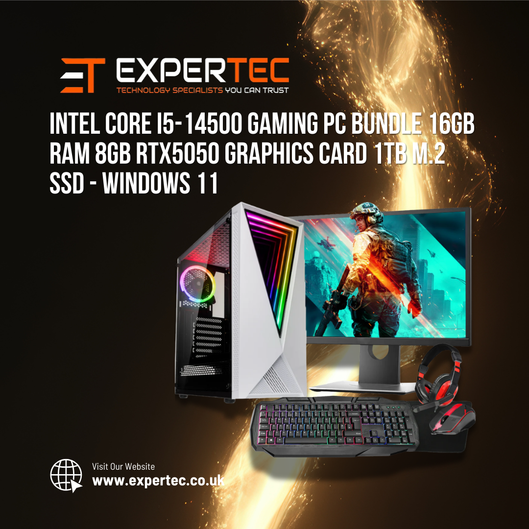 Intel Core i5-14500 Gaming PC Bundle 16GB RAM 8GB RTX5050 Graphics Card 1TB M.2 SSD - Windows 11