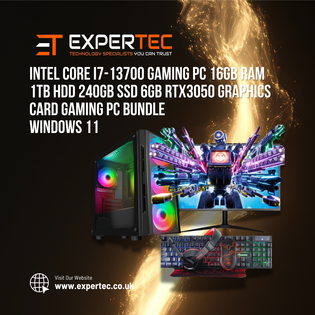 Intel Core i7-13700 Gaming PC 16GB RAM 1TB HDD 240GB SSD 6GB RTX3050 Graphics Card Gaming PC Bundle - Windows 11