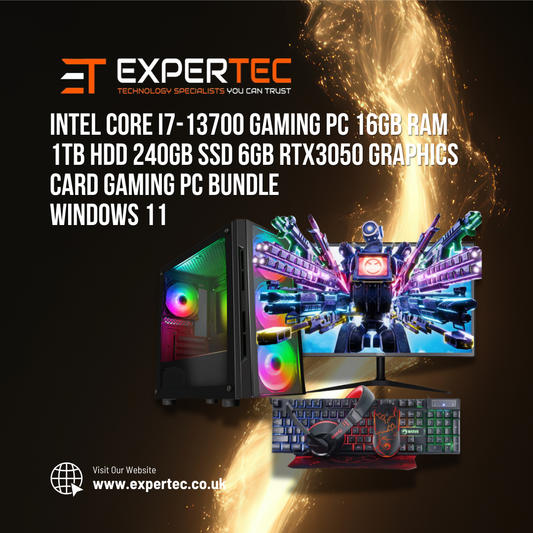 Intel Core i7-13700 Gaming PC 16GB RAM 1TB HDD 240GB SSD 6GB RTX3050 Graphics Card Gaming PC Bundle - Windows 11