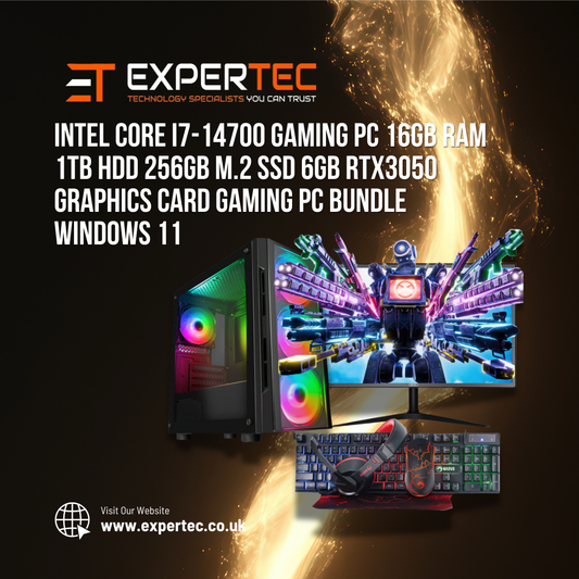 Intel Core i7-14700 Gaming PC 16GB RAM 1TB HDD 256GB M.2 SSD 6GB RTX3050 Graphics Card Gaming PC Bundle - Windows 11