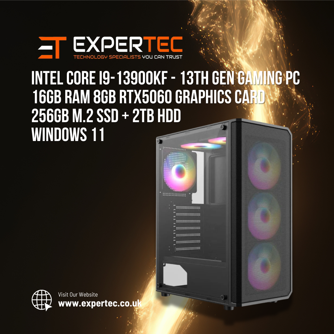 Intel Core i9-13900KF - 13th Gen Gaming PC 16GB RAM 8GB RTX5060 Graphics Card 256gb M.2 SSD + 2TB HDD - Windows 11