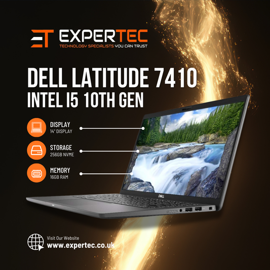 Dell Latitude 7410 - Intel i5 10th Gen - 16GB Ram - 256GB NVMe - Windows 11 Pro - 14" Display