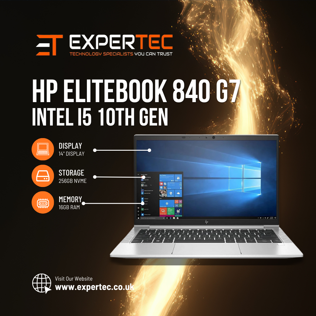 HP EliteBook 840 G7 - Intel i5 10th Gen - 16GB Ram - 256GB NVMe - Windows 11 Pro - 14" Display