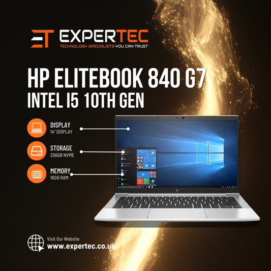 HP EliteBook 840 G7 - Intel i5 10th Gen - 16GB Ram - 256GB NVMe - Windows 11 Pro - 14" Display