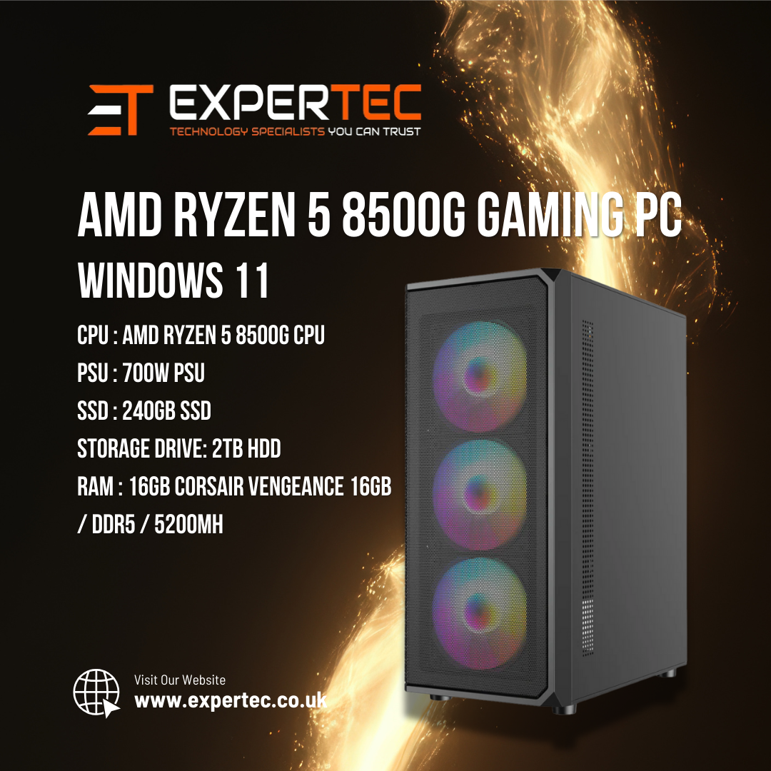 AMD Ryzen 5 8500G Gaming PC 16GB RAM 6GB RTX3050 Graphics Card 240GB SSD 2TB HDD - Windows 11