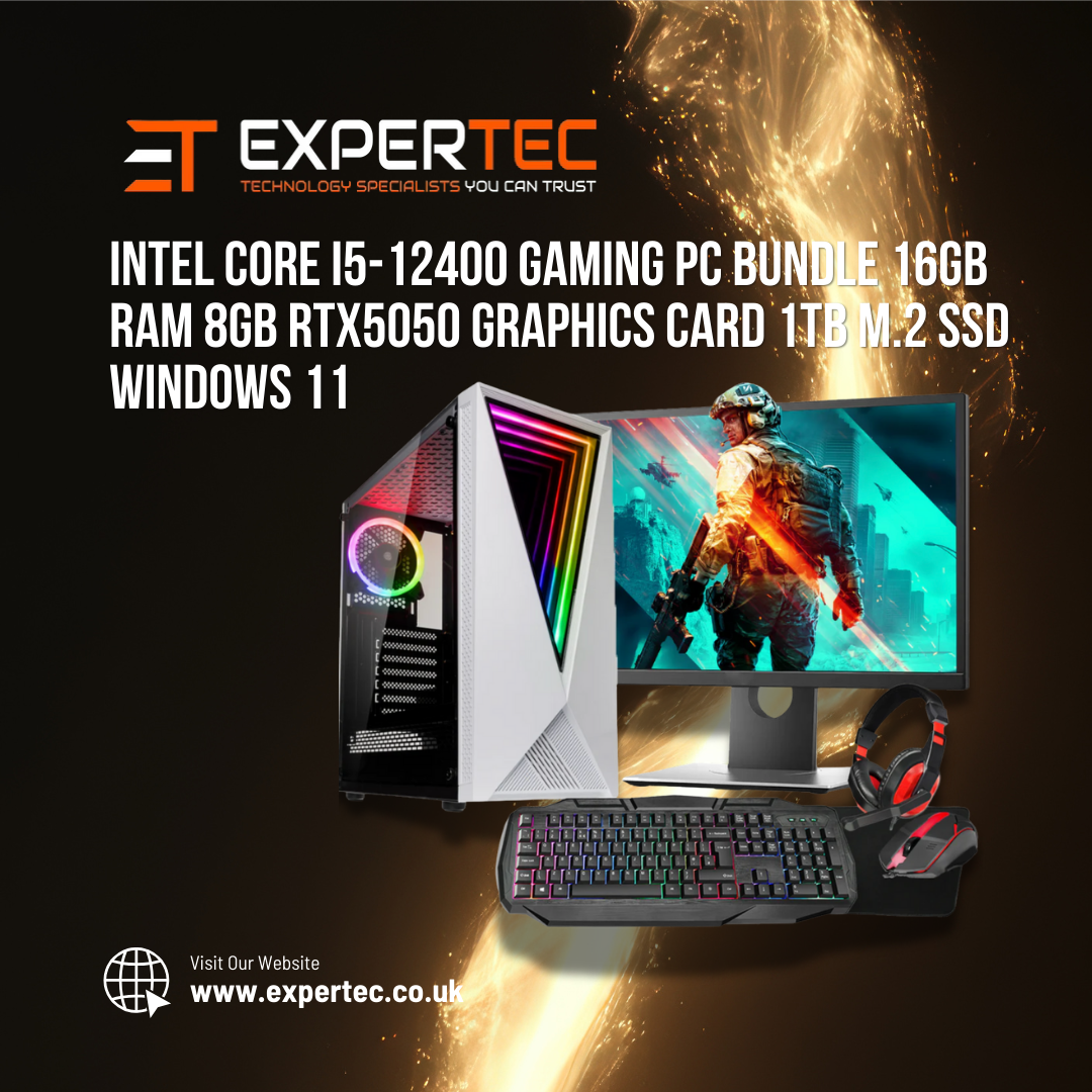 Intel Core i5-12400 Gaming PC Bundle 16GB RAM 8GB RTX5050 Graphics Card 1TB M.2 SSD - Windows 11