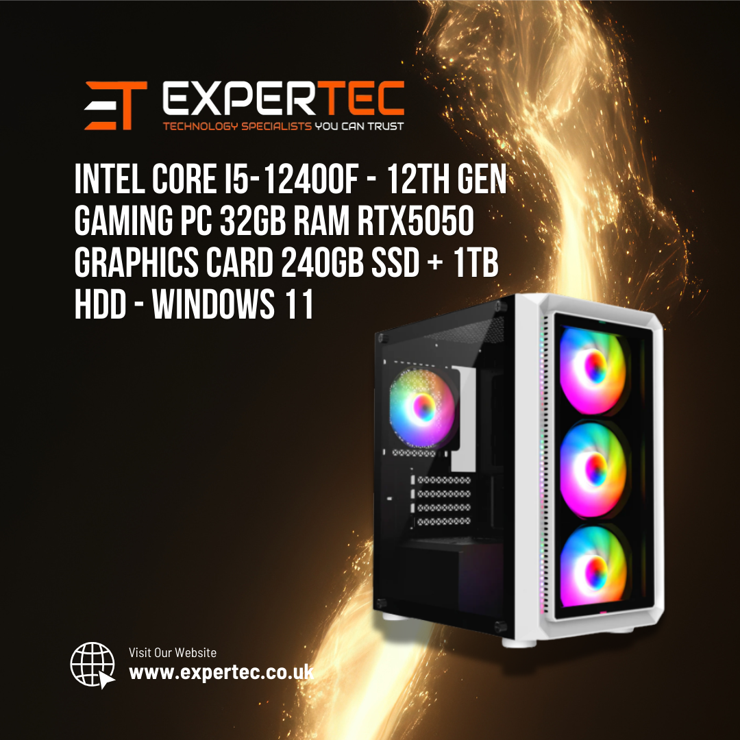Intel Core i5-12400F - 12th Gen Gaming PC 32GB RAM RTX5050 Graphics Card 240gb SSD + 1TB HDD - Windows 11