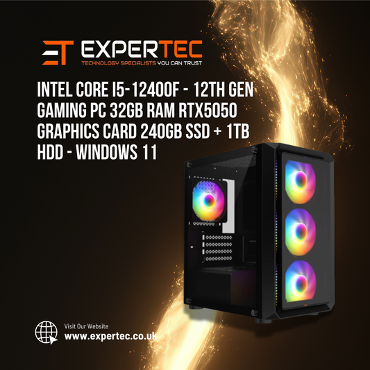 Intel Core i5-12400F - 12th Gen Gaming PC 32GB RAM RTX5050 Graphics Card 240gb SSD + 1TB HDD - Windows 11