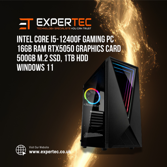 Intel Core i5-12400F Gaming PC 16GB RAM RTX5050 Graphics Card 500GB M.2 SSD, 1TB HDD - Windows 11