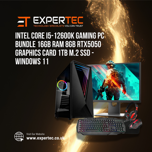 Intel Core i5-12600K Gaming PC Bundle 16GB RAM 8GB RTX5050 Graphics Card 1TB M.2 SSD - Windows 11
