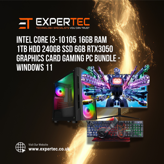 Intel Core i3-10105 16GB RAM 1TB HDD 240GB SSD 6GB RTX3050 Graphics Card Gaming PC Bundle - Windows 11