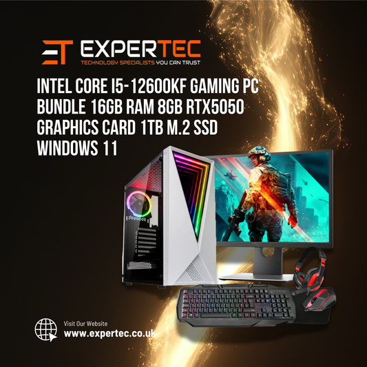 Intel Core i5-12600KF Gaming PC Bundle 16GB RAM 8GB RTX5050 Graphics Card 1TB M.2 SSD - Windows 11
