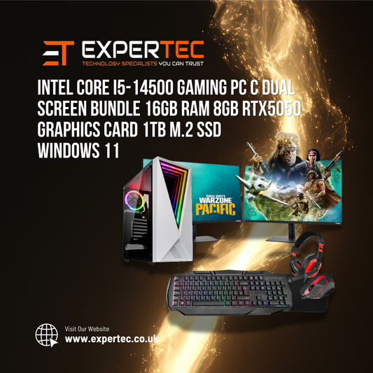 Intel Core i5-14500 Gaming PC C Dual Screen Bundle 16GB RAM 8GB RTX5050 Graphics Card 1TB M.2 SSD - Windows 11