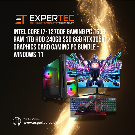 Intel Core i7-12700F Gaming PC 16GB RAM 1TB HDD 240GB SSD 6GB RTX3050 Graphics Card Gaming PC Bundle - Windows 11