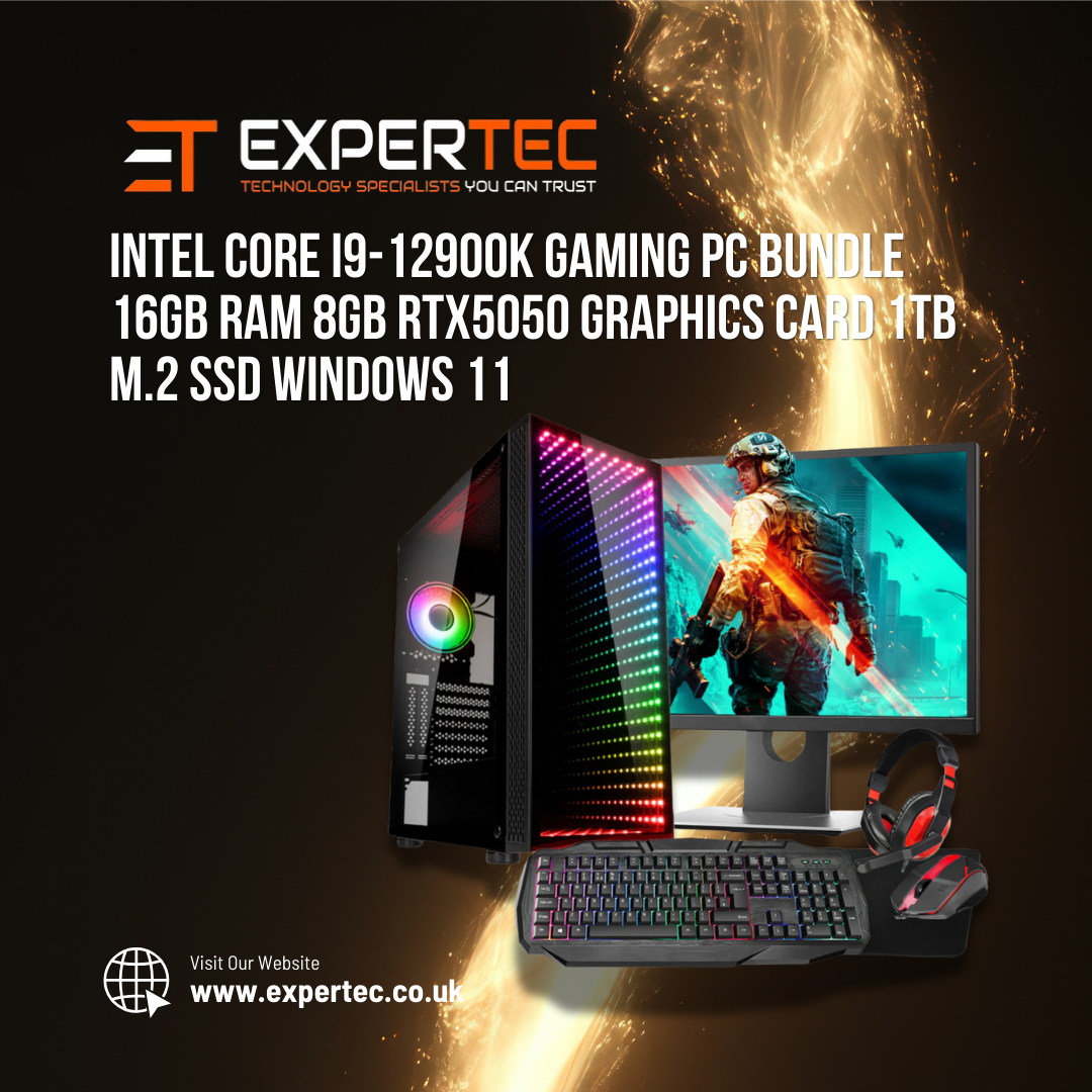 Intel Core i9-12900K Gaming PC Bundle 16GB RAM 8GB RTX5050 Graphics Card 1TB M.2 SSD - Windows 11