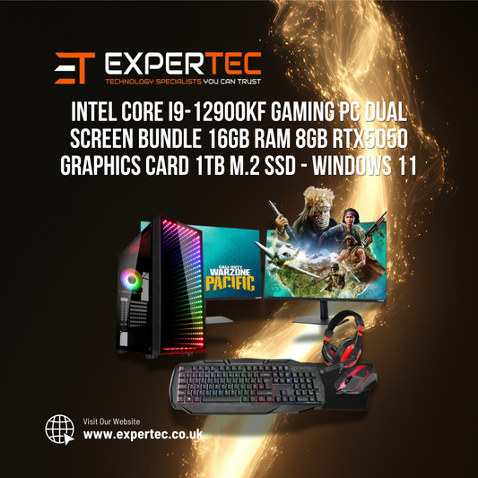 Intel Core i9-12900KF Gaming PC Dual Screen Bundle 16GB RAM 8GB RTX5050 Graphics Card 1TB M.2 SSD - Windows 11