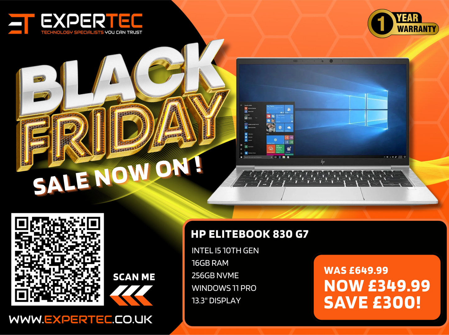 HP EliteBook 830 G7 - Intel i5 10th Gen - 16GB Ram - 256GB NVMe - Windows 11 Pro - 13.3" Display