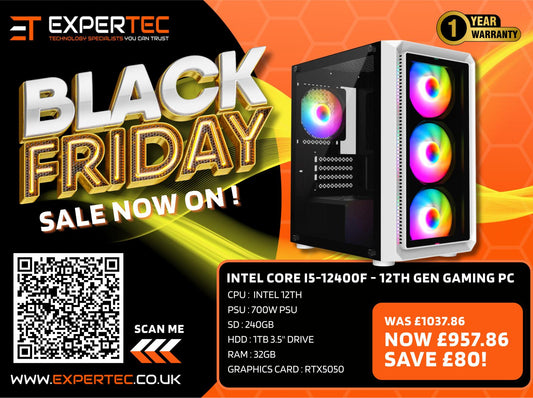 Intel Core i5-12400F - 12th Gen Gaming PC 32GB RAM RTX5050 Graphics Card 240gb SSD + 1TB HDD - Windows 11