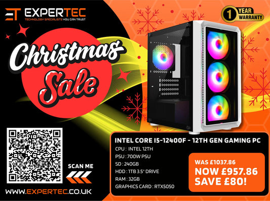 Intel Core i5-12400F - 12th Gen Gaming PC 32GB RAM RTX5050 Graphics Card 240gb SSD + 1TB HDD - Windows 11