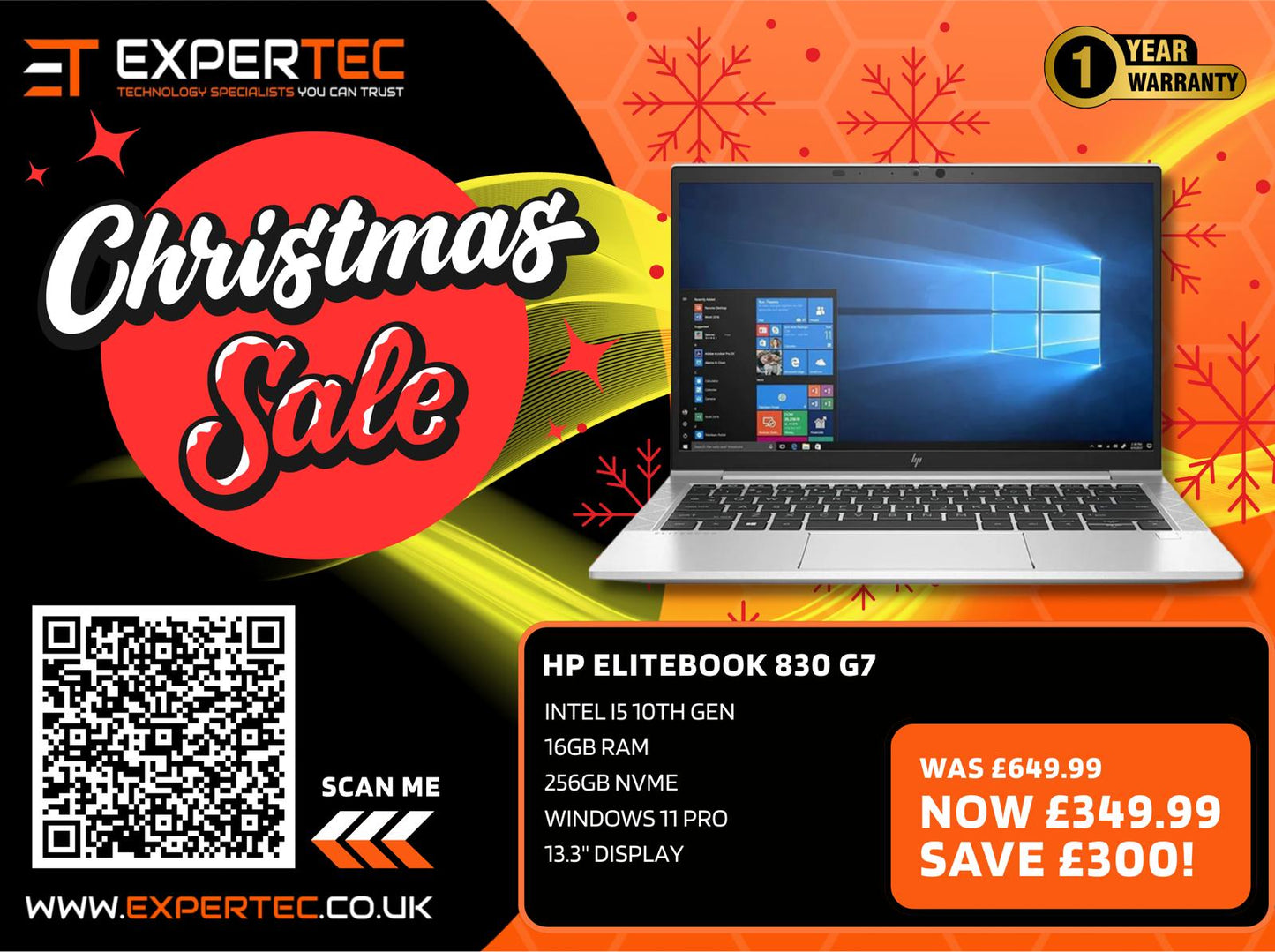 HP EliteBook 830 G7 - Intel i5 10th Gen - 16GB Ram - 256GB NVMe - Windows 11 Pro - 13.3" Display