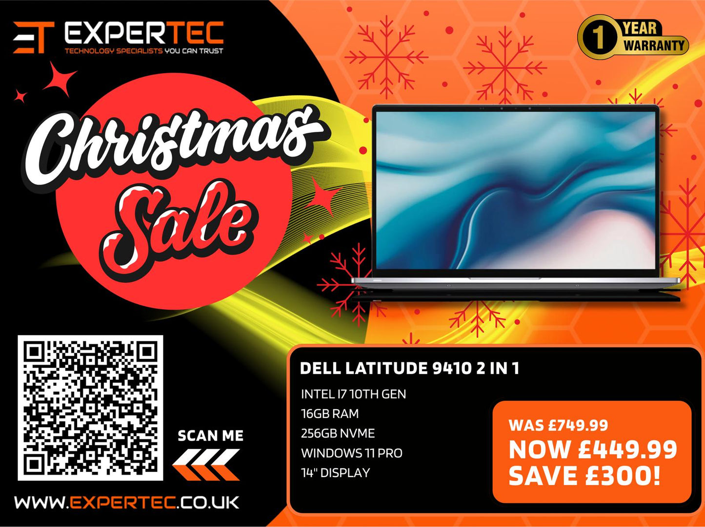 Dell Latitude 9410 2 in 1 - Intel i7 10th Gen - 16GB Ram - 256GB NVMe - Windows 11 Pro - 14" Display