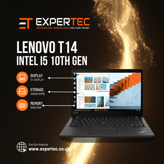 Lenovo T14 - Intel i5 10th Gen - 16GB Ram - 256GB NVMe - Windows 11 Pro - 14" Display